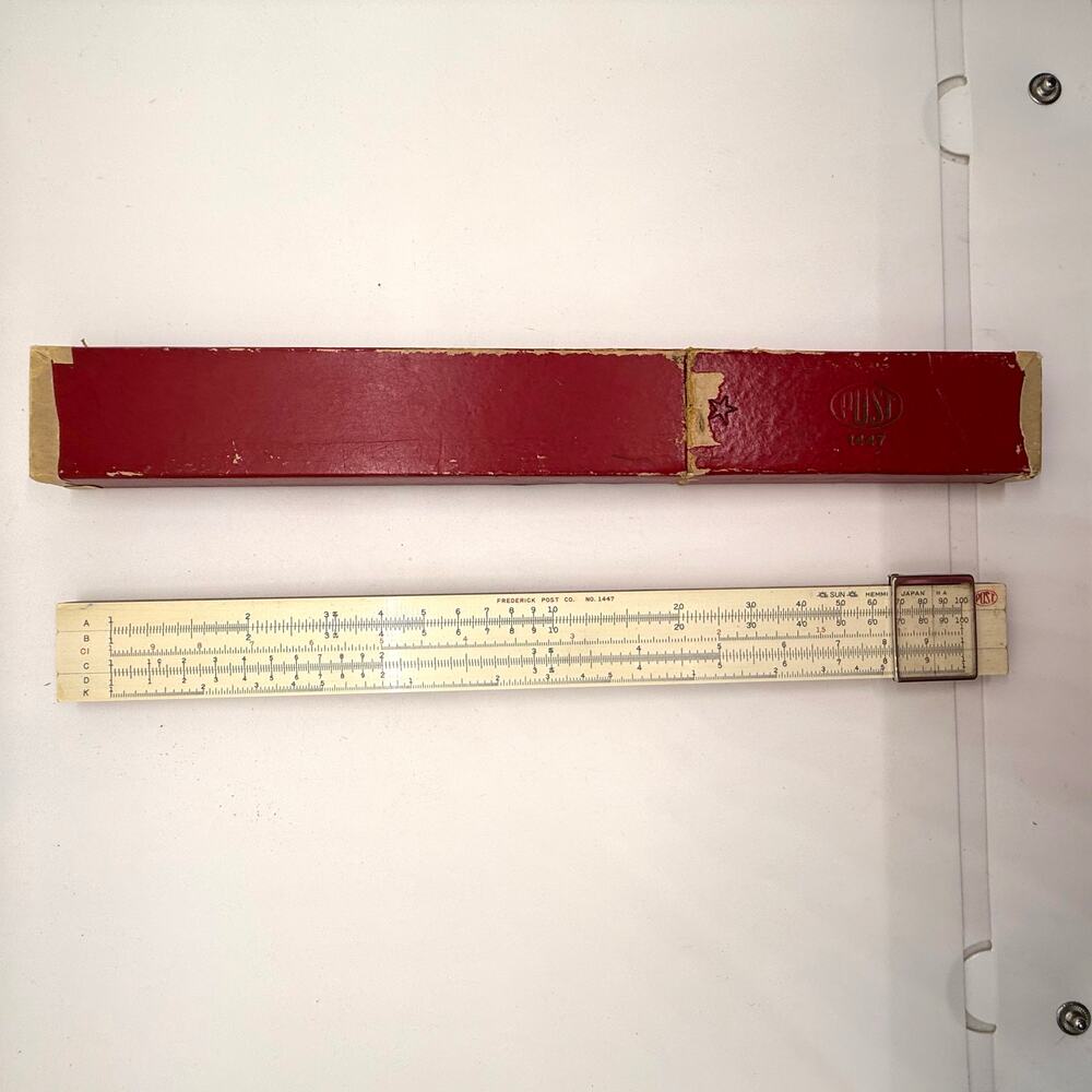 VTG Post‎ Hemmi Japan Frederick Post Co No 1447 Wood Slide Rule w Hard Case USA